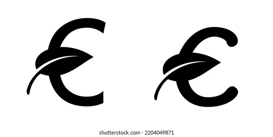 Euro money symbo with leaf. Vector business cash orsave currency bank sign or icon. Concept of investment, European market. Cartoon euro currency, environment green bio, eco concept