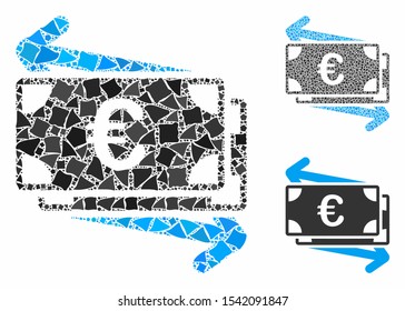 Euro money transfer composition of uneven parts in different sizes and shades, based on Euro money transfer icon. Vector rugged parts are grouped into composition.