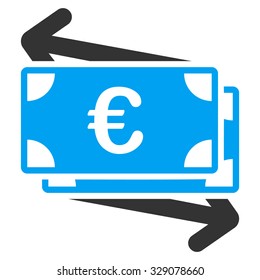Euro Money Transfer vector icon. Style is bicolor flat symbol, blue and gray colors, rounded angles, white background.
