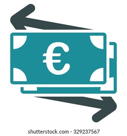 Euro Money Transfer vector icon. Style is bicolor flat symbol, soft blue colors, rounded angles, white background.