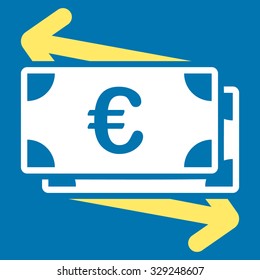 Euro Money Transfer vector icon. Style is bicolor flat symbol, yellow and white colors, rounded angles, blue background.