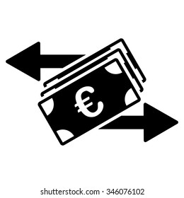 Euro Money Transfer Vector Icon. Style Is Flat Symbol, Black Color, Rounded Angles, White Background.