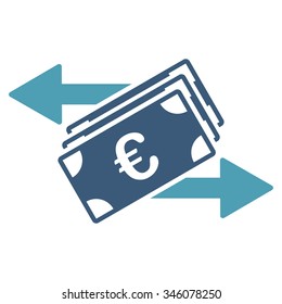 Euro Money Transfer vector icon. Style is bicolor flat symbol, cyan and blue colors, rounded angles, white background.