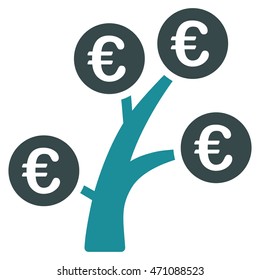 Euro Money Tree icon. Vector style is bicolor flat iconic symbol with rounded angles, soft blue colors, white background.