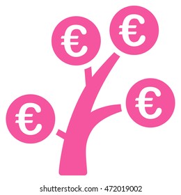 Euro Money Tree icon. Vector style is flat iconic symbol with rounded angles, pink color, white background.