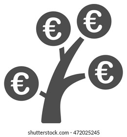 Euro Money Tree icon. Vector style is flat iconic symbol with rounded angles, gray color, white background.