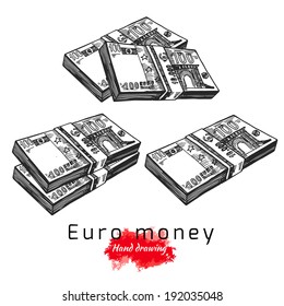 Euro money, vector hand drawing