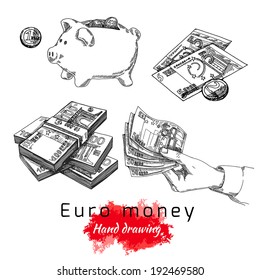 Euro money, vector hand drawing