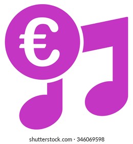 Euro Music Notes vector icon. Style is flat symbol, violet color, rounded angles, white background.