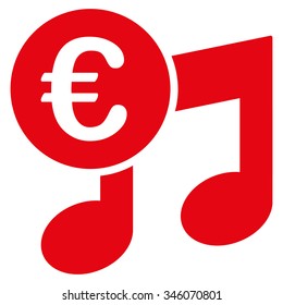 Euro Music Notes vector icon. Style is flat symbol, red color, rounded angles, white background.