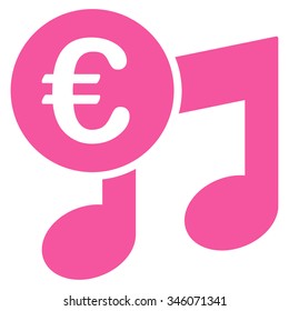 Euro Music Notes vector icon. Style is flat symbol, pink color, rounded angles, white background.