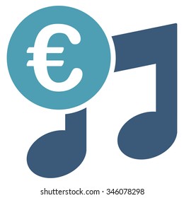 Euro Music Notes vector icon. Style is bicolor flat symbol, cyan and blue colors, rounded angles, white background.