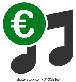 Euro Music Notes vector icon. Style is bicolor flat symbol, green and gray colors, rounded angles, white background.