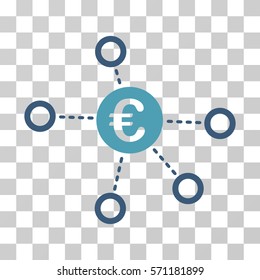 Euro Network icon. Vector illustration style is flat iconic bicolor symbol, cyan and blue colors, transparent background. Designed for web and software interfaces.