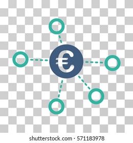 Euro Network icon. Vector illustration style is flat iconic bicolor symbol, cobalt and cyan colors, transparent background. Designed for web and software interfaces.