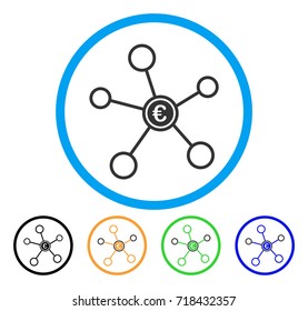 Euro Network icon. Vector illustration style is a flat iconic euro network gray rounded symbol inside light blue circle with black, green, blue, yellow color versions.