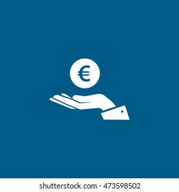 Euro On Hand Flat Icon On Blue Background