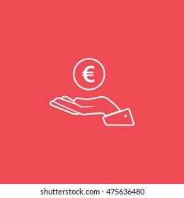 Euro On Hand Flat Icon On Red Background