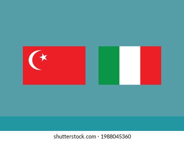 Euro opening match 2020 . Two flags Turkish and Italian. Vector graphics.