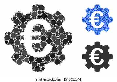 Euro options composition of filled circles in variable sizes and shades, based on Euro options icon. Vector random circles are composed into blue composition.