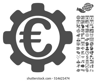 Euro Options icon with bonus calendar and time management pictogram. Vector illustration style is flat iconic symbols, gray color, white background.