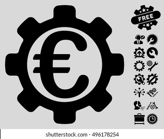 Euro Options icon with bonus tools pictograph collection. Vector illustration style is flat iconic symbols, black color, light gray background.