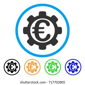 Euro Options icon. Vector illustration style is a flat iconic euro options grey rounded symbol inside light blue circle with black, green, blue, yellow color variants.
