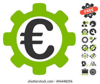 Euro Options pictograph with bonus tools icon set. Vector illustration style is flat iconic bicolor symbols, eco green and gray colors, white background.