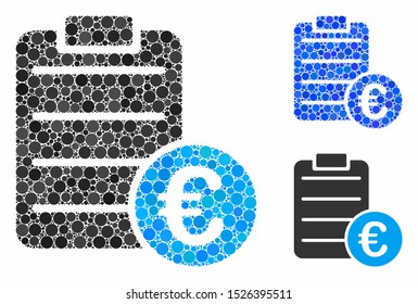 Euro pad composition for Euro pad icon of filled circles in different sizes and color tinges. Vector small circles are composed into blue composition. Dotted Euro pad icon in usual and blue versions.