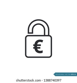 Euro Padlock Money Sign Icon Vector Template Flat Design