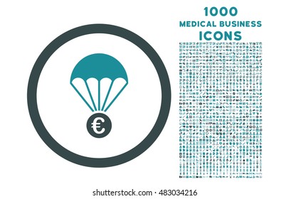 Euro Parachute rounded vector bicolor icon with 1000 medical business icons. Set style is flat pictograms, soft blue colors, white background.