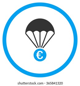 Euro Parachute vector icon. Style is bicolor flat circled symbol, blue and gray colors, rounded angles, white background.