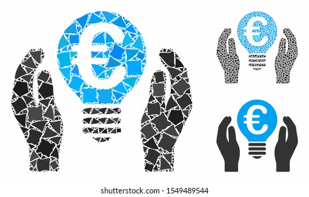 Euro patent care mosaic of joggly items in various sizes and color hues, based on Euro patent care icon. Vector joggly items are grouped into mosaic.