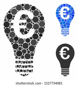 Euro patent composition of circle elements in different sizes and color tinges, based on Euro patent icon. Vector circle elements are united into blue mosaic.