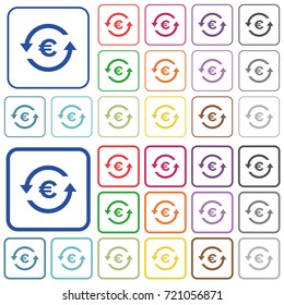 Euro pay back color flat icons in rounded square frames. Thin and thick versions included.