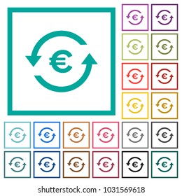 Euro pay back flat color icons with quadrant frames on white background