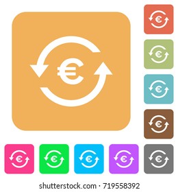 Euro pay back flat icons on rounded square vivid color backgrounds.