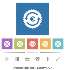 Euro pay back guarantee sticker flat white icons in square backgrounds. 6 bonus icons included.