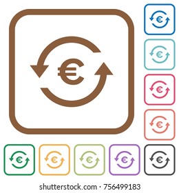 Euro pay back simple icons in color rounded square frames on white background