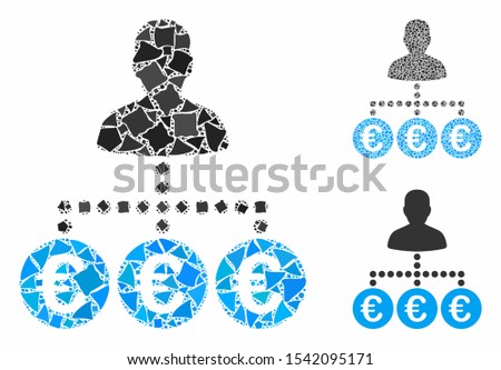 Euro payer mosaic of tuberous elements in various sizes and color tints, based on Euro payer icon. Vector abrupt elements are composed into composition. Euro payer icons collage with dotted pattern.