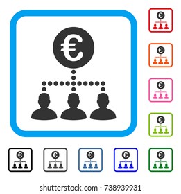 Euro Payment Clients icon. Flat gray iconic symbol in a light blue rounded rectangle. Black, gray, green, blue, red, orange color additional versions of Euro Payment Clients vector.