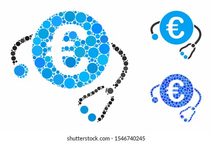 Euro payment medicine mosaic of filled circles in different sizes and color hues, based on euro payment medicine icon. Vector filled circles are organized into blue composition.