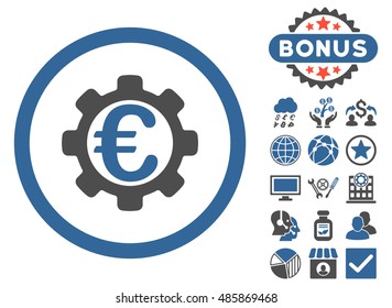 Euro Payment Options icon with bonus elements. Vector illustration style is flat iconic bicolor symbols, cobalt and gray colors, white background.
