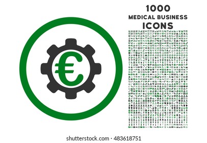 Euro Payment Options rounded vector bicolor icon with 1000 medical business icons. Set style is flat pictograms, green and gray colors, white background.