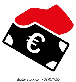 Euro Payment vector icon. Style is bicolor flat symbol, intensive red and black colors, rounded angles, white background.