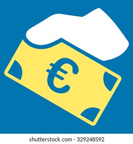Euro Payment vector icon. Style is bicolor flat symbol, yellow and white colors, rounded angles, blue background.