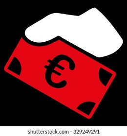 Euro Payment vector icon. Style is bicolor flat symbol, red and white colors, rounded angles, black background.
