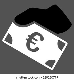 Euro Payment vector icon. Style is bicolor flat symbol, black and white colors, rounded angles, gray background.