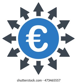Euro Payments icon. Vector style is bicolor flat iconic symbol with rounded angles, smooth blue colors, white background.