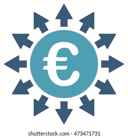 Euro Payments icon. Vector style is bicolor flat iconic symbol with rounded angles, cyan and blue colors, white background.